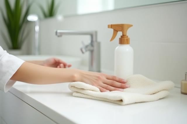 エコフレンドリーな洗剤で清掃する様子